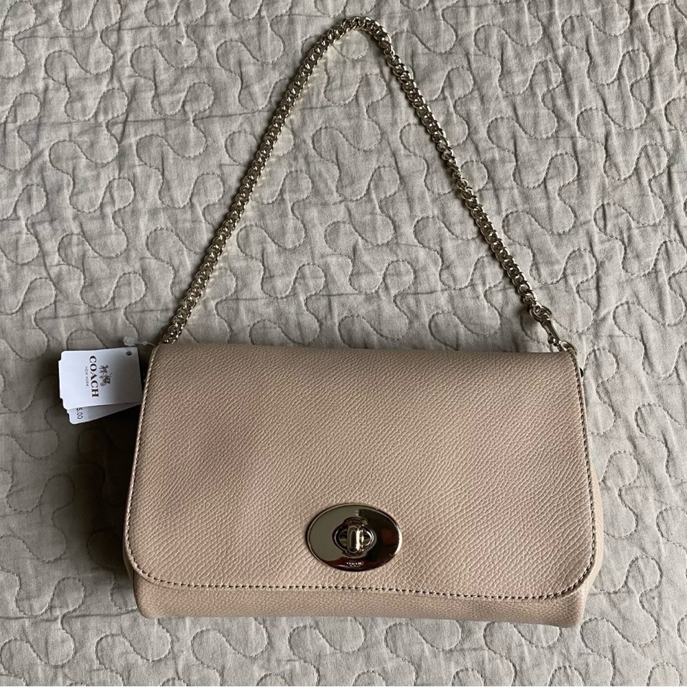 Coach Mini Ruby Crossbody
Leather Bag with Gold Chain (Nude)